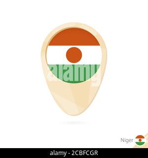 Map pointer with flag of Niger. Orange abstract map icon. Vector Illustration. Stock Vector