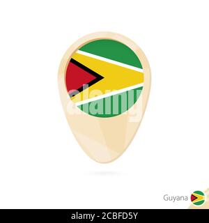 Map pointer with flag of Guyana. Orange abstract map icon. Vector Illustration. Stock Vector