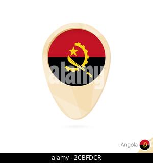 Map pointer with flag of Angola. Orange abstract map icon. Vector Illustration. Stock Vector