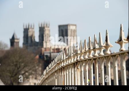 Empty stretch of the historic York City Walls, with York Minster in the distance, York, England. Stock Photo