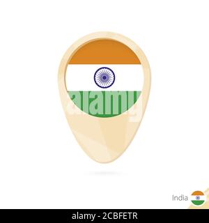 Map pointer with flag of India. Orange abstract map icon. Vector Illustration. Stock Vector