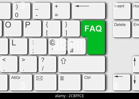 Frequently Asked Questions FAQ concept PC computer keyboard 3d illustration green Stock Photo