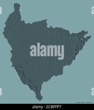 Shape of Lilongwe, district of Malawi, with its capital isolated on a solid color background. Colored elevation map. 3D rendering Stock Photo