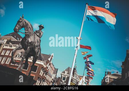 Equestrian statue of Queen Wilhelmina in Amsterdam Stock Photo