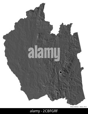 Shape of Ntchisi, district of Malawi, with its capital isolated on white background. Bilevel elevation map. 3D rendering Stock Photo