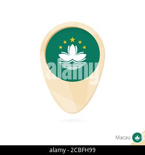 Map pointer with flag of Macau. Orange abstract map icon. Vector Illustration. Stock Vector