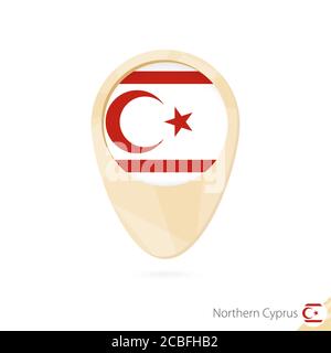 Map pointer with flag of Northern Cyprus. Orange abstract map icon. Vector Illustration. Stock Vector