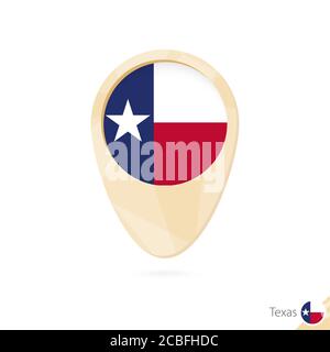 Map pointer with flag of Texas. Orange abstract map icon. Vector Illustration. Stock Vector