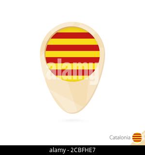 Map pointer with flag of Catalonia. Orange abstract map icon. Vector Illustration. Stock Vector