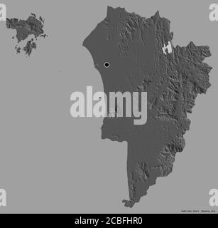 Shape of Kedah, state of Malaysia, with its capital isolated on a solid color background. Bilevel elevation map. 3D rendering Stock Photo