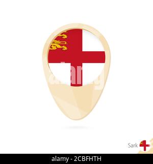 Map pointer with flag of Sark. Orange abstract map icon. Vector Illustration. Stock Vector