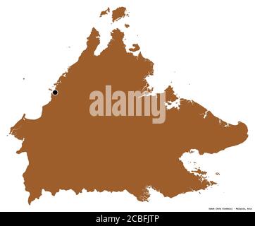 Shape of Sabah, state of Malaysia, with its capital isolated on white background. Composition of patterned textures. 3D rendering Stock Photo