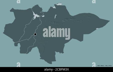 Shape of Mopti, region of Mali, with its capital isolated on a solid color background. Colored elevation map. 3D rendering Stock Photo