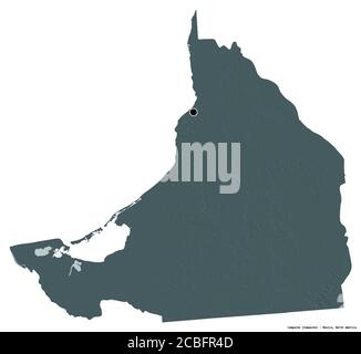 Shape of Campeche, state of Mexico, with its capital isolated on white background. Colored elevation map. 3D rendering Stock Photo