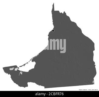 Shape of Campeche, state of Mexico, with its capital isolated on white background. Bilevel elevation map. 3D rendering Stock Photo