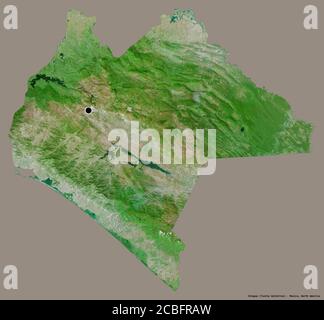 Shape of Chiapas, state of Mexico, with its capital isolated on a solid color background. Satellite imagery. 3D rendering Stock Photo