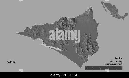 Colima Pyramids Map Colima, state of Mexico. Bilevel elevation map with lakes and rivers ...