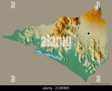 Shape of Colima, state of Mexico, with its capital isolated on white ...