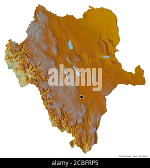 Shape of Durango, state of Mexico, with its capital isolated on white background. Topographic relief map. 3D rendering Stock Photo