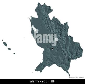 Shape of Nayarit, state of Mexico, with its capital isolated on white background. Colored elevation map. 3D rendering Stock Photo