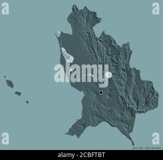 Shape of Nayarit, state of Mexico, with its capital isolated on a solid color background. Colored elevation map. 3D rendering Stock Photo