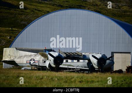 Old navy airplane from the World War II lying in Patrekfjordur,  Westfjords, Iceland Stock Photo