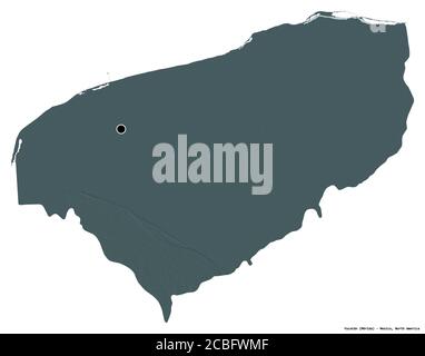 Shape of Yucatán, state of Mexico, with its capital isolated on white background. Colored elevation map. 3D rendering Stock Photo