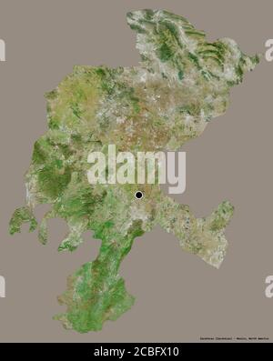 Shape of Zacatecas, state of Mexico, with its capital isolated on a solid color background. Satellite imagery. 3D rendering Stock Photo