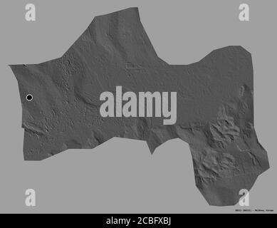 Shape of Bălţi, city of Moldova, with its capital isolated on a solid color background. Bilevel elevation map. 3D rendering Stock Photo