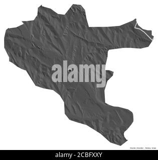 Shape of Chişinău, city of Moldova, with its capital isolated on white background. Bilevel elevation map. 3D rendering Stock Photo