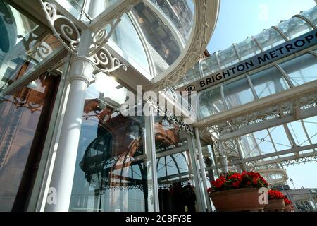 Ornate ironwork around the main entrance to the Metropole Hotel, Kings Road, Brighton. Stock Photo