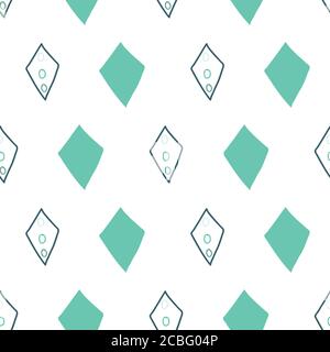 Simple Diamond shape stripes teal on white background Seamless pattern Vector hand drawn doodle style illustration surface design Stock Vector