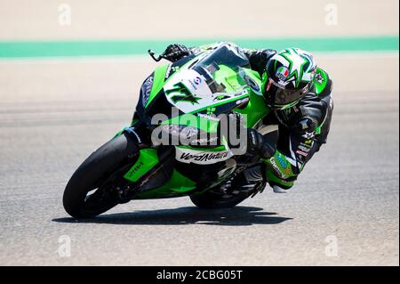 Aragon, Alcaniz, Spain. 13th August 2020; Ciudad del Motor de Aragon, Alcaniz, Spain; World Superbike, Aragon World Super Bike Test; Maximilian Scheib of the Orelac Racing Verdnatura in action with the Kawasaki ZX 10RR Credit: Action Plus Sports Images/Alamy Live News Stock Photo