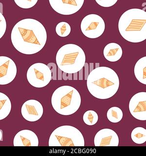 kite spots, orange Doodle diamond shape in white circles on red background seamless pattern Vector hand drawn illustration surface design Stock Vector