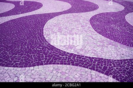 Abstract Pop Art Style Purple Colored Wave Patterned Mosaic Pavement for Background Stock Photo