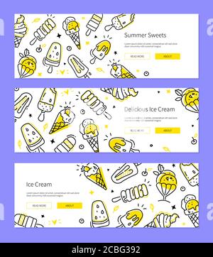 Summer sweets - set of line design style banners Stock Vector