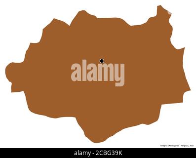 Shape of Dundgovi, province of Mongolia, with its capital isolated on white background. Composition of patterned textures. 3D rendering Stock Photo