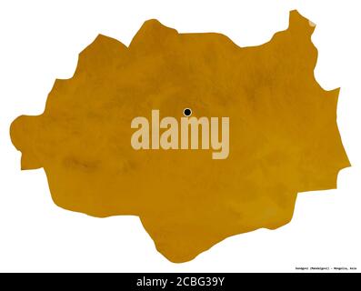 Shape of Dundgovi, province of Mongolia, with its capital isolated on white background. Topographic relief map. 3D rendering Stock Photo