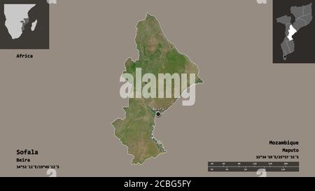Sofala, province of Mozambique. Satellite imagery. Shape presented ...