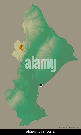 Sofala, province of Mozambique. Solid color shape. Locations and names ...