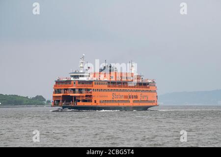 August 12, 2020: An overall view of The Staten Island Ferry crossing The Hudson River in Manhattan, New York. Mandatory credit: Kostas Lymperopoulos/CSM Stock Photo