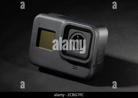 action camera isolated on black background Stock Photo