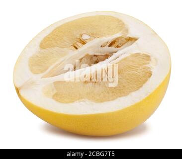 sliced pomelo path isolated on white Stock Photo