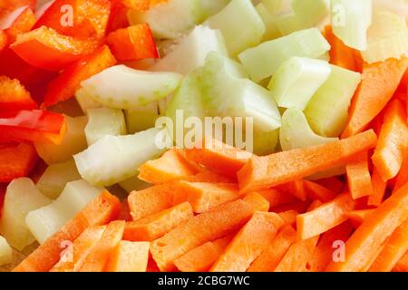 chopped carrot celery bell pepper closeup Stock Photo