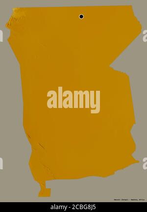 Shape of Omusati, region of Namibia, with its capital isolated on a solid color background. Topographic relief map. 3D rendering Stock Photo