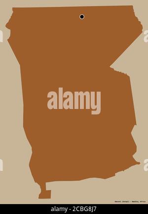 Shape of Omusati, region of Namibia, with its capital isolated on a solid color background. Composition of patterned textures. 3D rendering Stock Photo