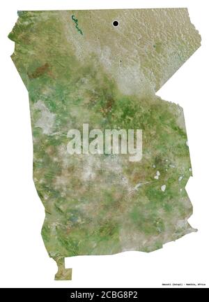 Shape of Omusati, region of Namibia, with its capital isolated on white background. Satellite imagery. 3D rendering Stock Photo