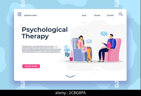 Psychological therapy landing page, depression character and psychotherapist support Stock Vector