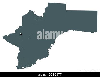 Shape of Otjozondjupa, region of Namibia, with its capital isolated on white background. Colored elevation map. 3D rendering Stock Photo