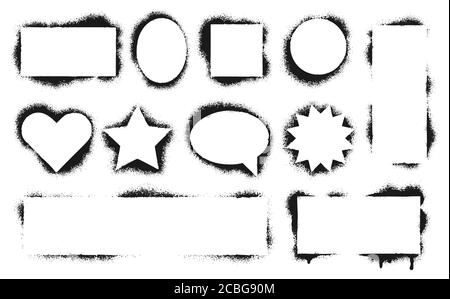 Stencil frames. Dirty texture border, black grunge paint Stock Vector